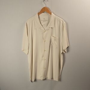 Tommy Bahama Men's Silk Blend Hawaiian Cream Tropical Button Down Shirt Sz XXL